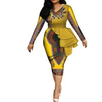 

African kitenge dress designs vestidos Print ankara Fabric Elegant African Clothes Ruffles Dresses Clothing BRW WY3582