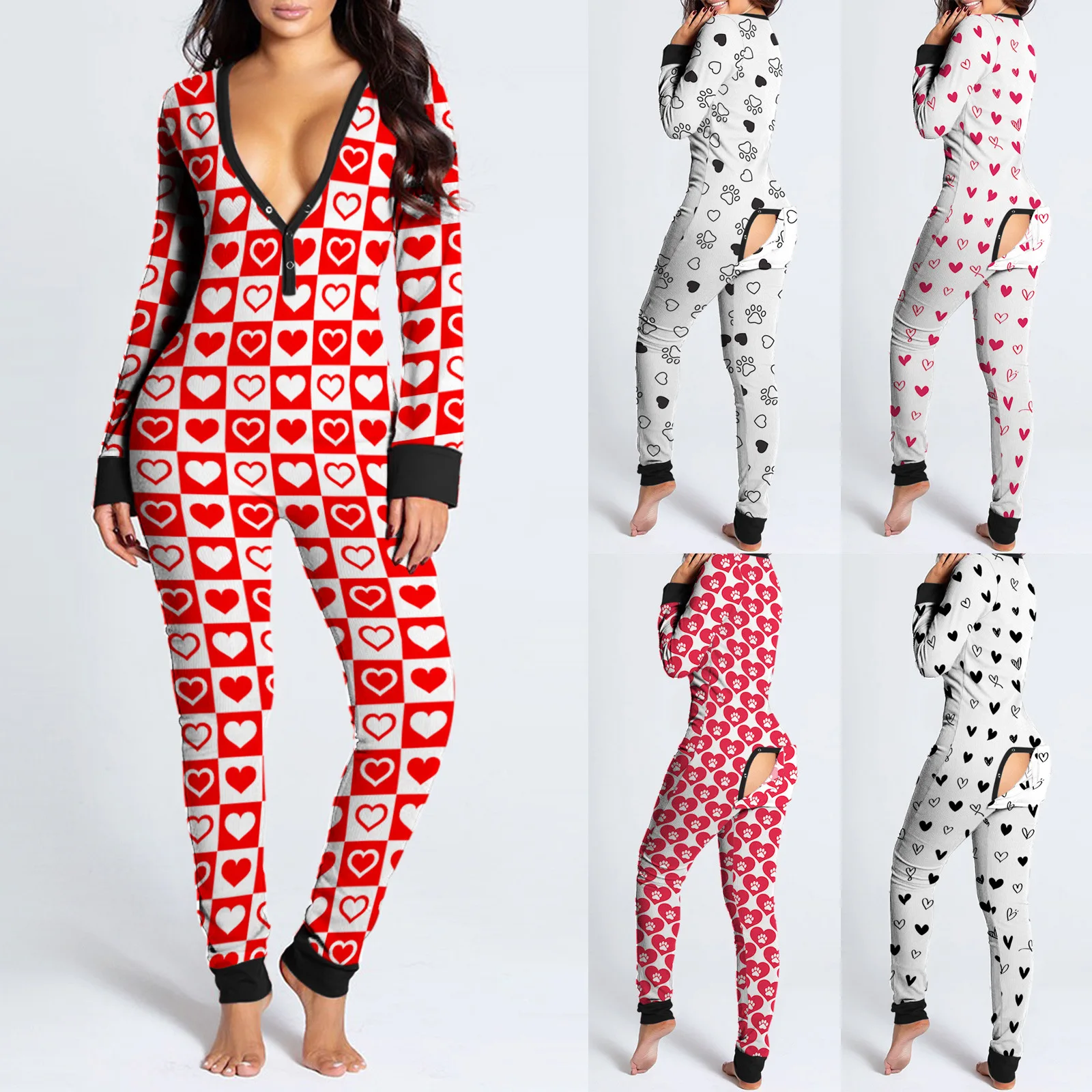 

New Women Pajamas Printed Sleepwear Loungewear Christmas Onesie 2021 Long Sleeve Onsies For Christmas Sleepwear Pajamas Onesi