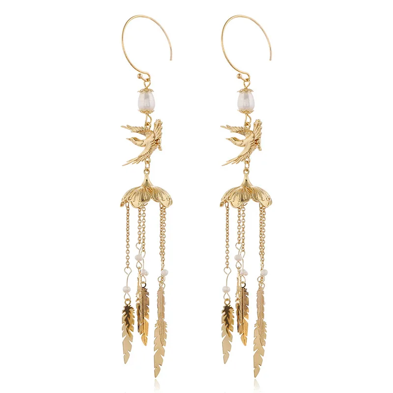 

extra long golden earrings china classic earring with long chain