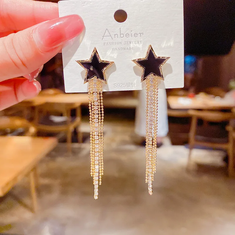 

925 Silver Needle Love Tassel Earrings Hot Selling Face Slim Five Point Star Fashion Earrings Trend 2023