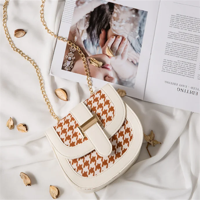 

Printed Plaid Chain Phone Bag Shoulder Cross Half Round Women'S Bag