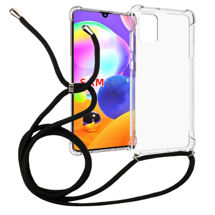 

In stock crossbody Lanyard case for Samsung Galaxy A31Soft Back Transparent Shockproof tpu cover