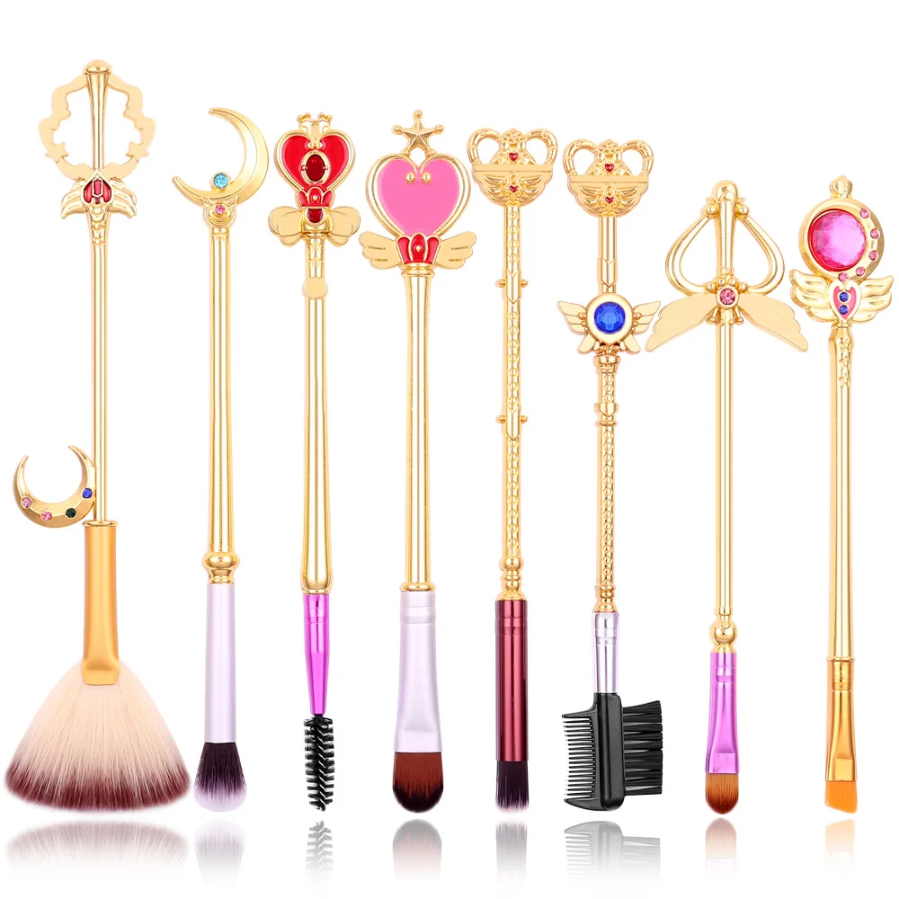 

8pcs Anime Sailor Moon Magic Girl Makeup Brush Set Blending Loose Powder Blush Concealer Eye Shadows Make Up Brush Kit