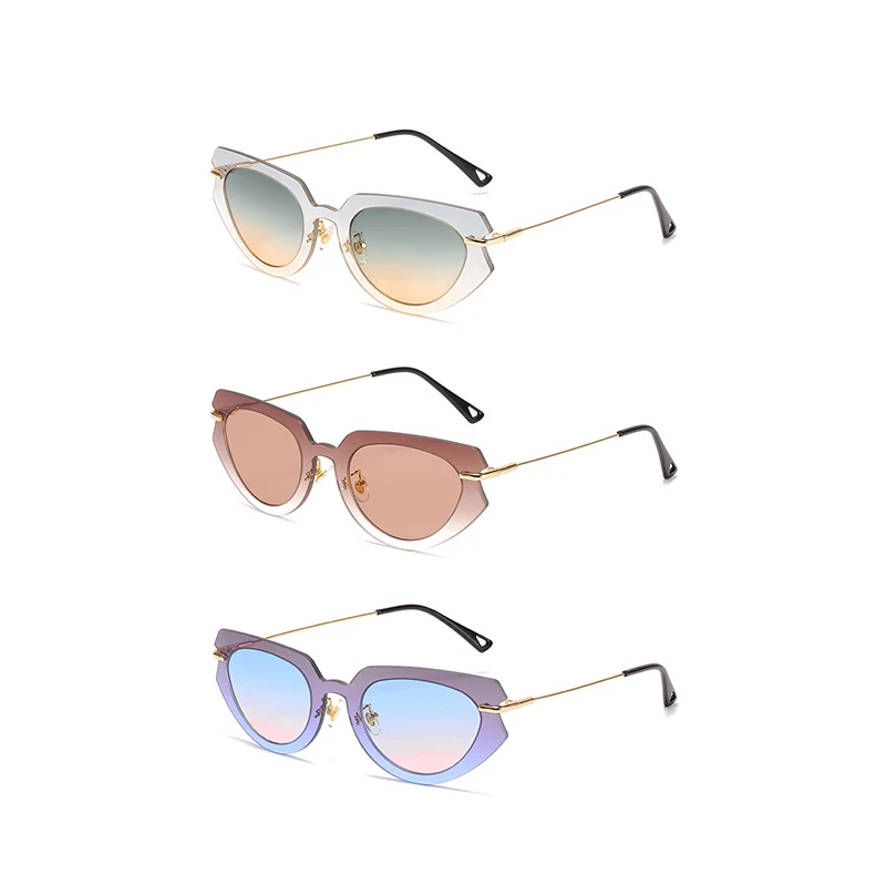 

Rimless Cat Eye Sunglasses Women One-Piece Transparent Gradient Frame Sun Glasses UV400