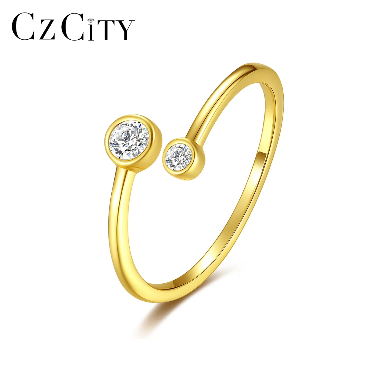 

CZCITY 925 Woman S925 Stackable Metal Trendy Zircon Adjustable Engagement Gold Cz Sterling Silver Ring