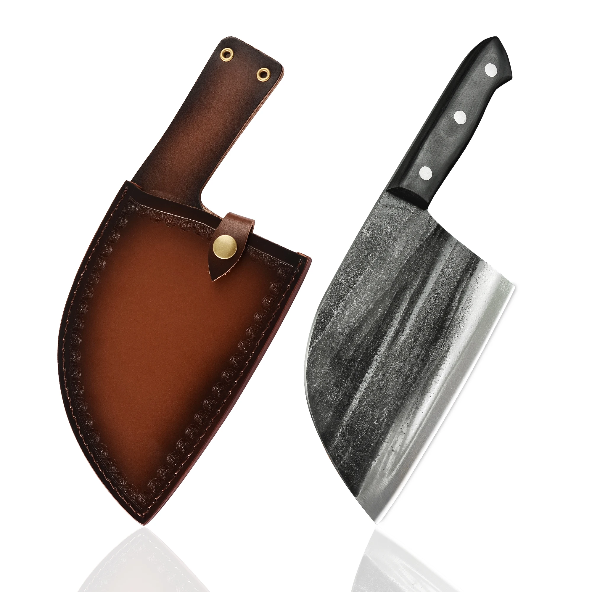 

Xingye 7 Inch Belt Loop Leather Sheath Large Big Chopping Cleaver Outdoors 5mm Thick Full Tang Forged Butcher Knife Set Meat