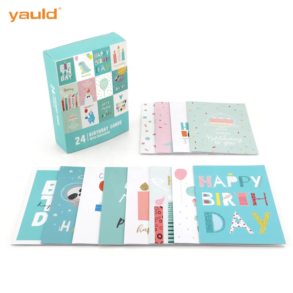 

Custom Printing Funny Blank Boxed Assorted Kids Happy Birthday Greeting Cards with Envelopes In Bulk Set Organizer