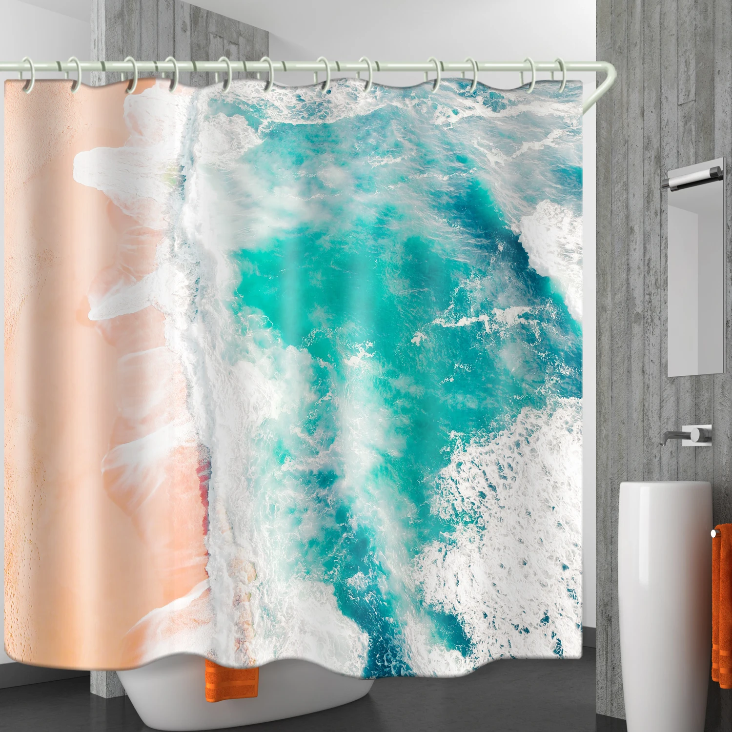

White waves theme 3-5 days delivery bathroom waterproof shower curtain custom printed shower curtain decorative curtains, Picture