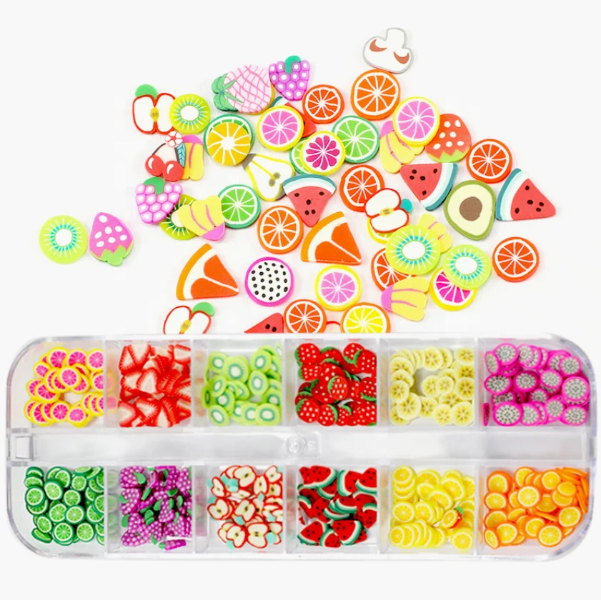 

12 Grids Nail Art Decorations Soft Polymer Clay 3D Fruit Slices