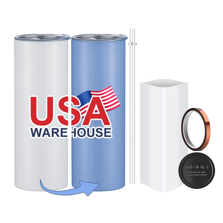 Image of Factory Wholesale 20oz Sublimation Blank White Stainless Steel Straight Tumbler with Lid and Straw