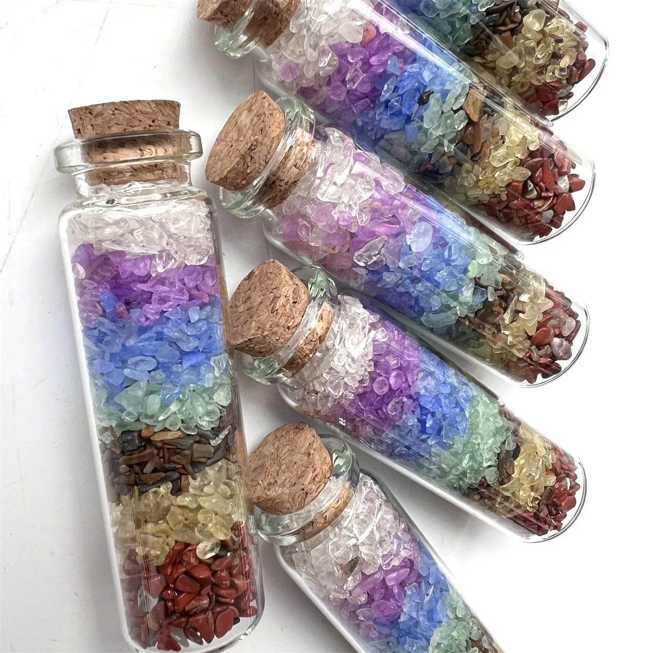 

Natural Crystal Seven Chakra Bottle Assorted Crystal Gravel Chip Healing Stones Quartz Chip Bottle