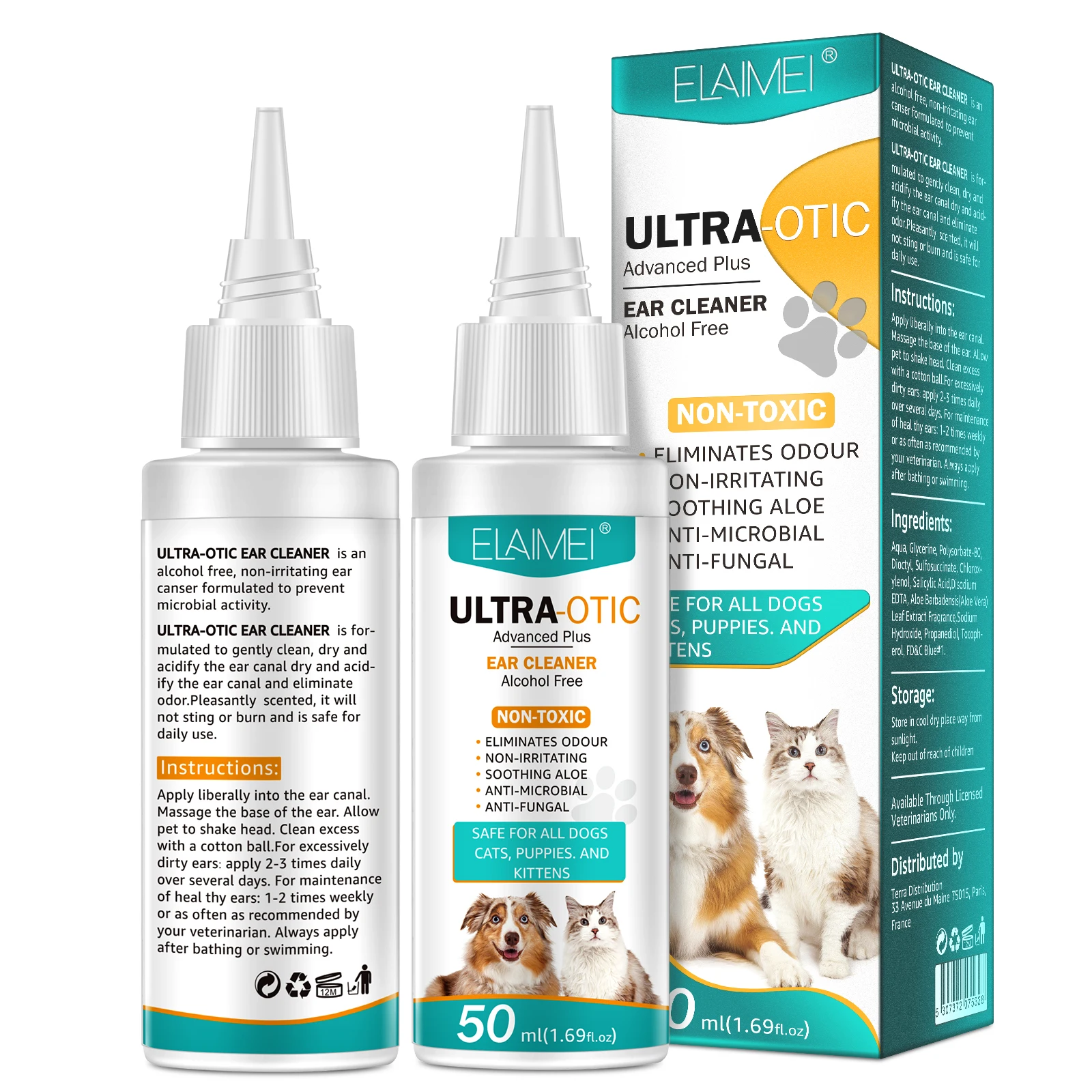 

ELAIMEI natural cat dog wash treatment pet ear mite cleanerpet ear cleaner