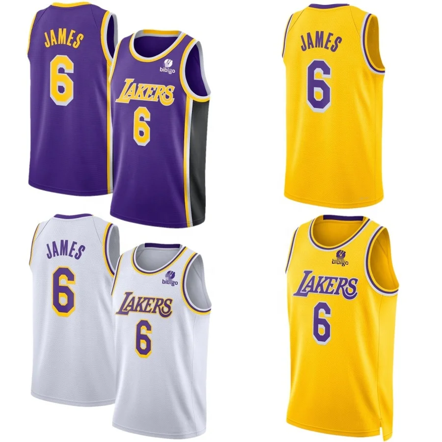 

Hot sale 2021/22 75TH ANNIVERSARY GEAR Basketball Jersey Men's Los Angeles #6 LeBron James Jersey Stitched New Sponsor Logo, White yellow purple