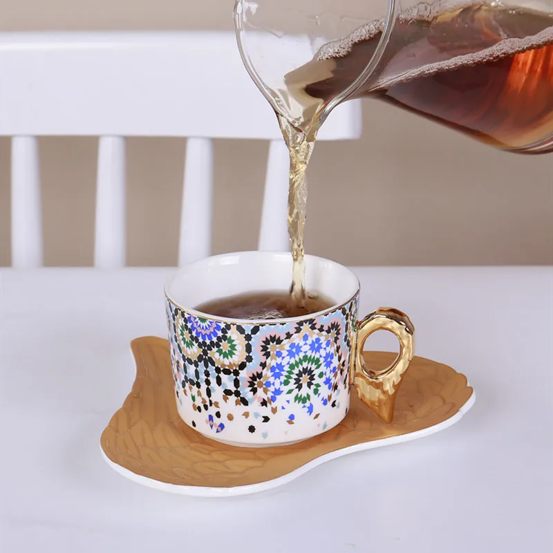 

HY Ceramic Heart-shaped Coffee Cup And Saucer Set Coffee Mug Afternoon Tea Set Ceramic Cup Kitchen Accessories Milk Cup