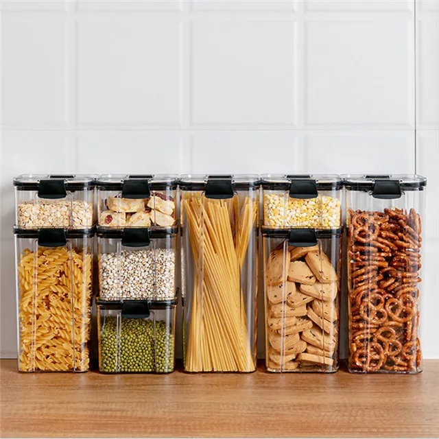 

Kitchen Transparent Sealed Cans Grain Sealed Boxes Refrigerator Dry Food Storage Box Food Plastic Storage Cans, As pictures