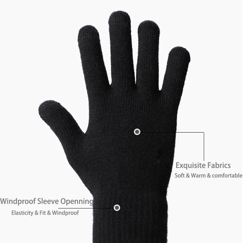 Winter Knit Gloves Touchscreen Warm Thermal Soft Lining Elastic Cuff