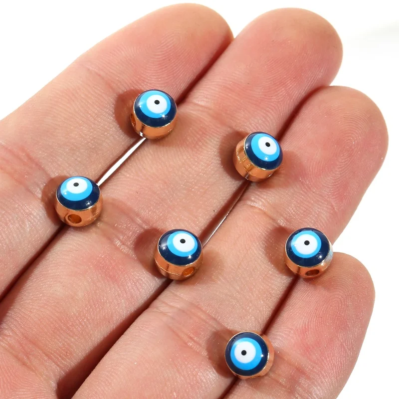 

European style 8mm round blue Turkey alloy evil eyes beads charms Pendants for Jewelry Making DIY Custom Jewelry accessory, Picture