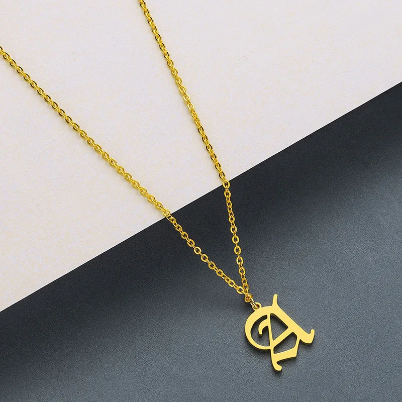 

New Stainless Steel Old English Letter Necklace Women Gold Plated Initial Necklace Gold Stainless Steel Initial Necklace Letter
