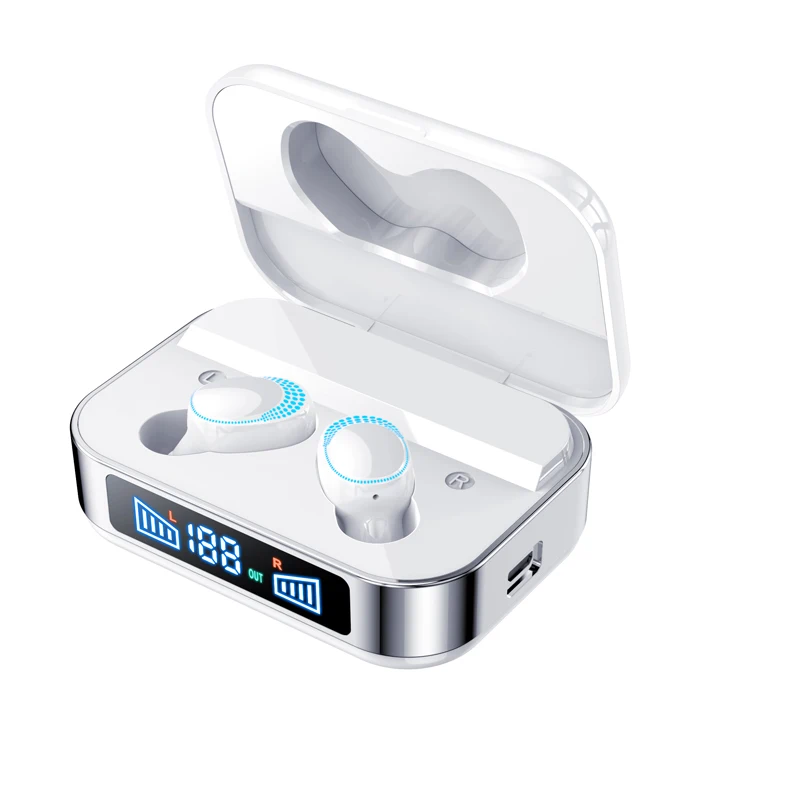 

Led Display Waterproof Ipx7 1800Mah Handfree In Ear Tws BT True Wireless Headset Earbuds Headphone Earphone, Black/white