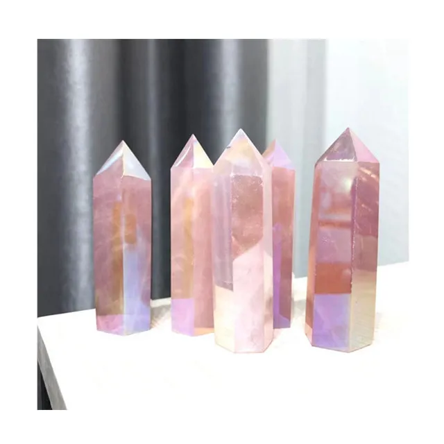 

Wholesale natural towers aura rose quartz wand points crystal gemstones for sale