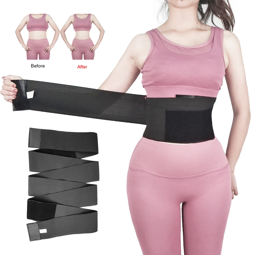 

Waist Wraps Women High Compression Quick Snatch Bandage Sweat Tummy Weight Loss Support Tape Body Wrap Waist Trainer Band, Black