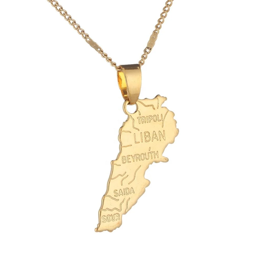 

Gold Color Liban Map Necklace Pendants Chain Women Men Lebanon Map Lebanese Jewelry