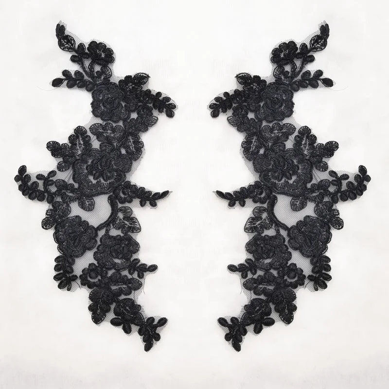 

Wonderful black mesh lace applique wedding flower, Accept customized color