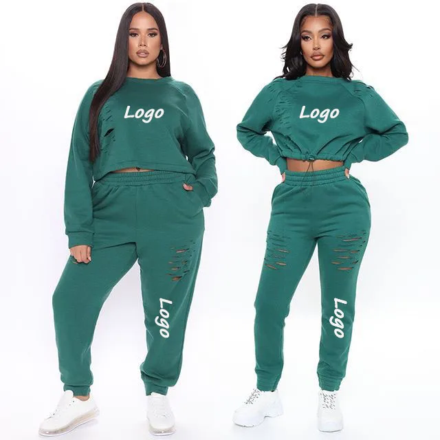 

Custom Training Wear Thick Warm Winter Sets for Women Solid Hollow Out Women Sweatsuit Set Tracksuit 2Pc Jogger Suits