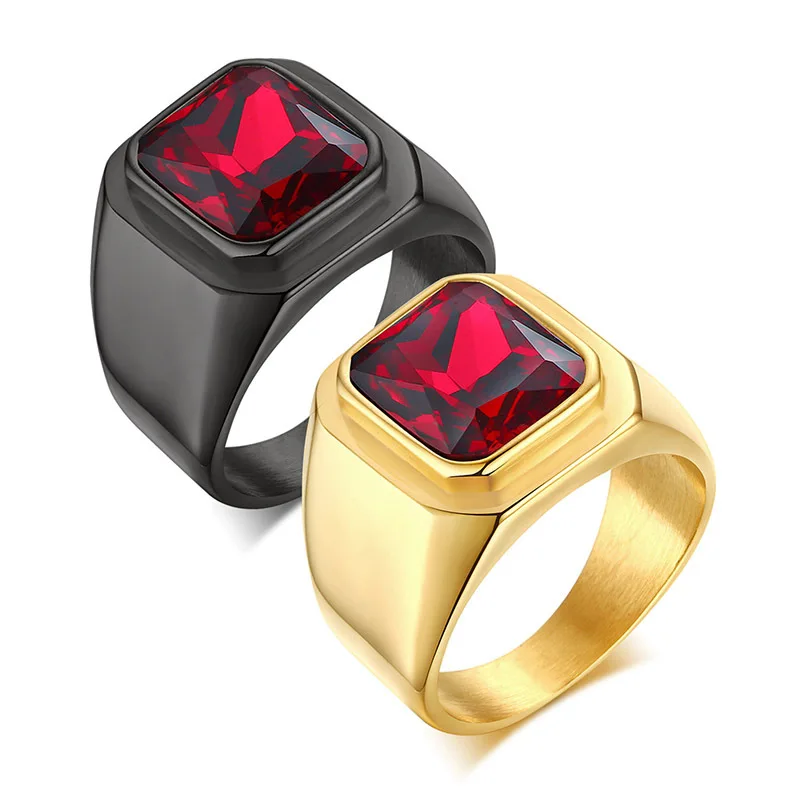 

KOMI Personalized Fashion Gold Plated Ruby Stainless Steel Ring for Man