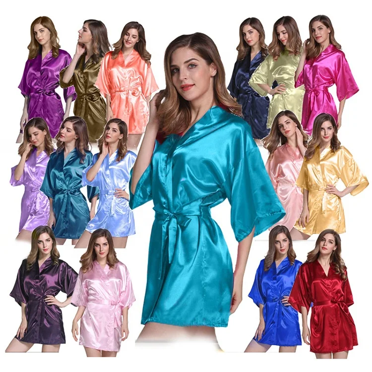 

College Student New Fashion design Sleepwear Custom Women Bride Party Satin Robe for Women, 5 colors