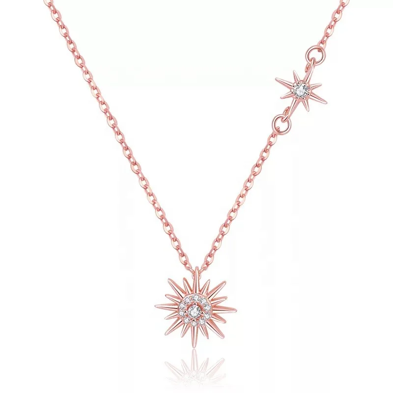 

Rose Gold Zircon Necklace Round Sun Flower Type Fashion Sunrise Sign Sun Star Jewelry Starburst Sun Necklace
