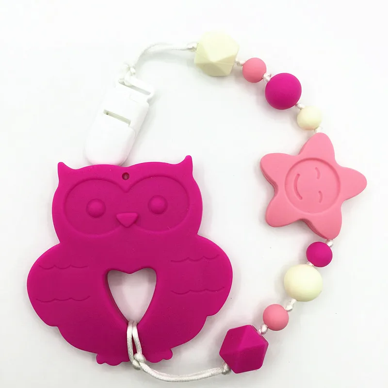 

Hot Sale Baby Pacifier Chain,Silicone Pacifier Clip Baby Holder, Baby Bites Pacifier Clip Chain with owl teether