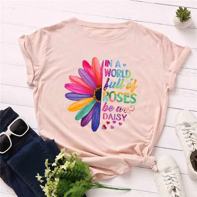 

Summer Plus Size Loose Crew Neck Short Sleeve Letter Printing Female T-shirt Custom T-shirt, Picture showed