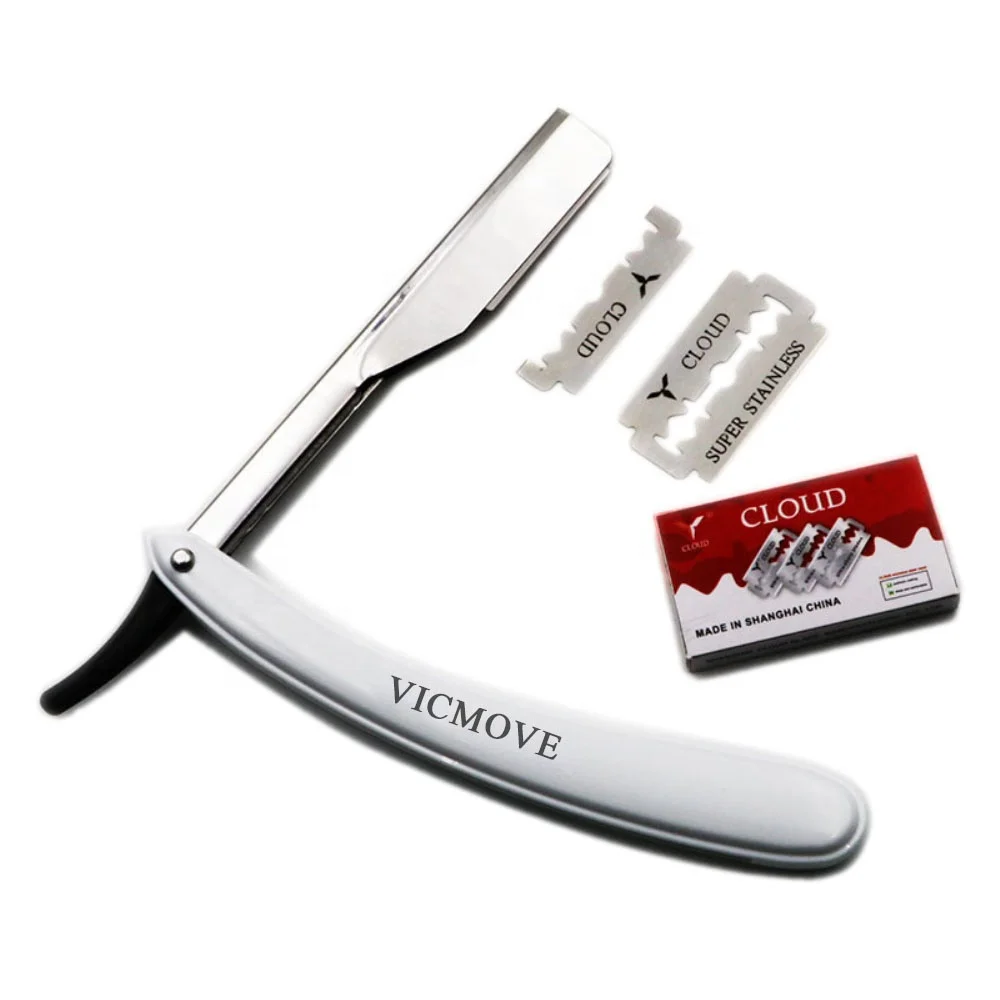 

1set Men Straight Barber edge Razors Folding Shaving Knife Hair Removal Tools With 10pcs Blades, White