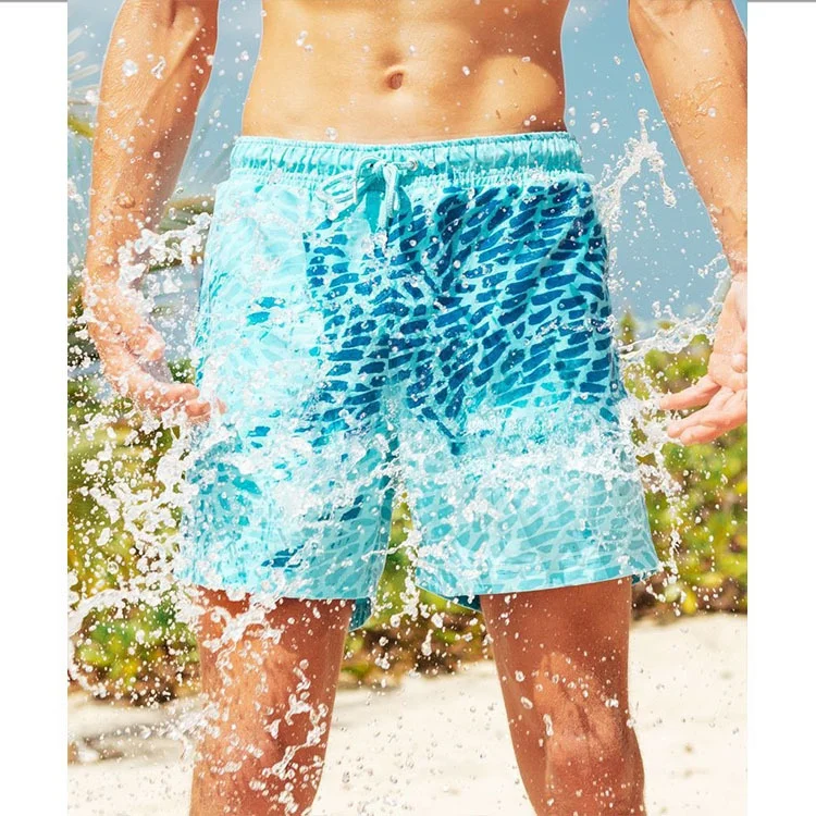 

Men's Beach Shorts Magical Color Change Swimming Short Trunks Summer Swimwear Quick Dry Bathing Colorful Beach Short Pants, Picture show