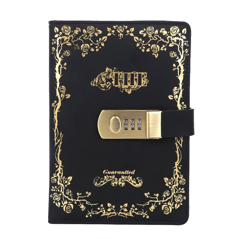 A5 Vintage PU Leather Hard Cover Lock Diary Notebook with Coded Lock 3D Password Design Notebook