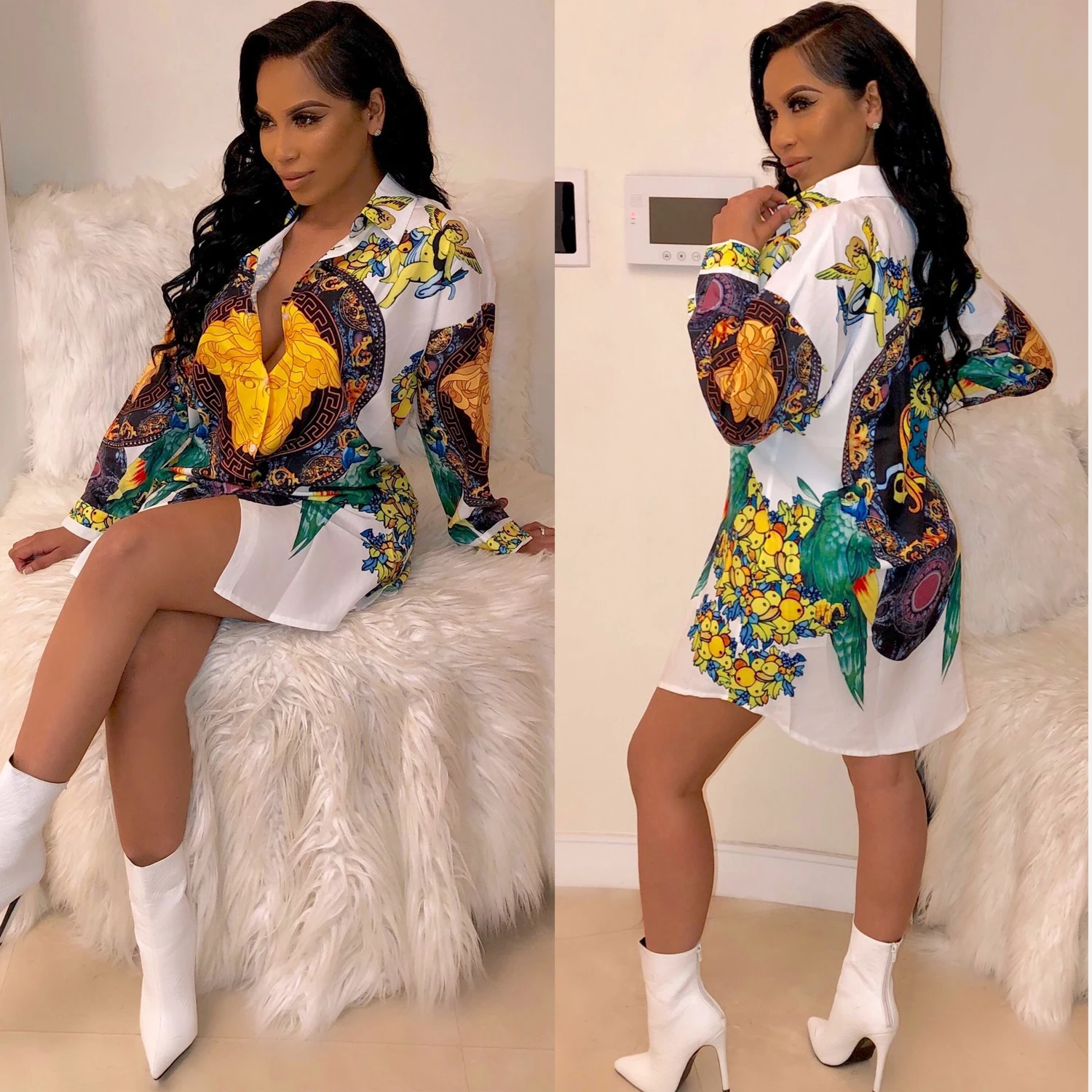 

chiffon dress fashion summer lady long sleeve dress shirts plus size, Color