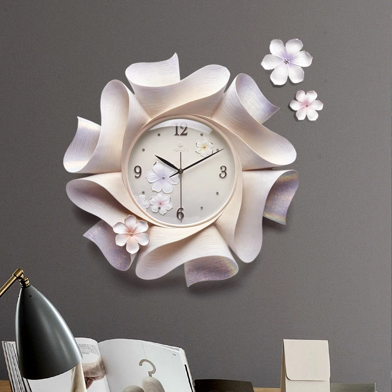 

3d light pink resin flower wall decorative wall clock innovative design