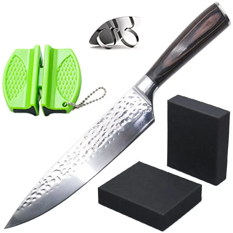 

Amazon best seller Damascus Chef Knife,2 stage mini knife sharpener,Stainless Steel Metal Finger Hand Protector Guard tool set, Silver