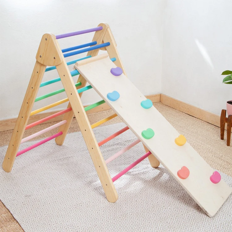 

XIHA Wooden Baby Kids Toys Montessori Furniture Climbing Frame Climbing Ladder Wooden Playground Equipment Pikler Triangle Climb, Natural or colored