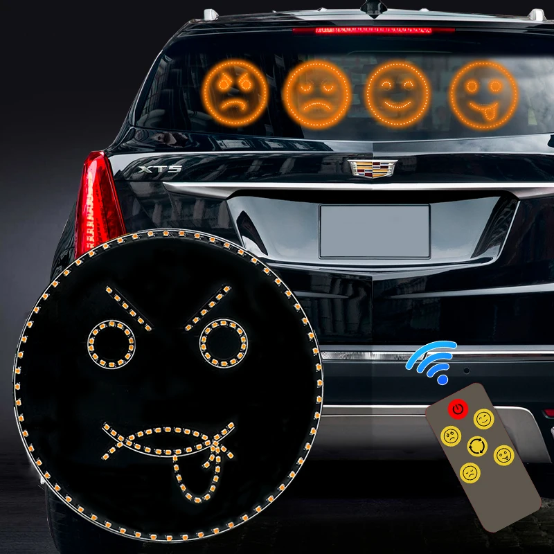 Factory Wholesale LED Fun Expression Light Smiley Face Lamp Rear Window Multi-function Led Warning Lights Car Emoticon Light