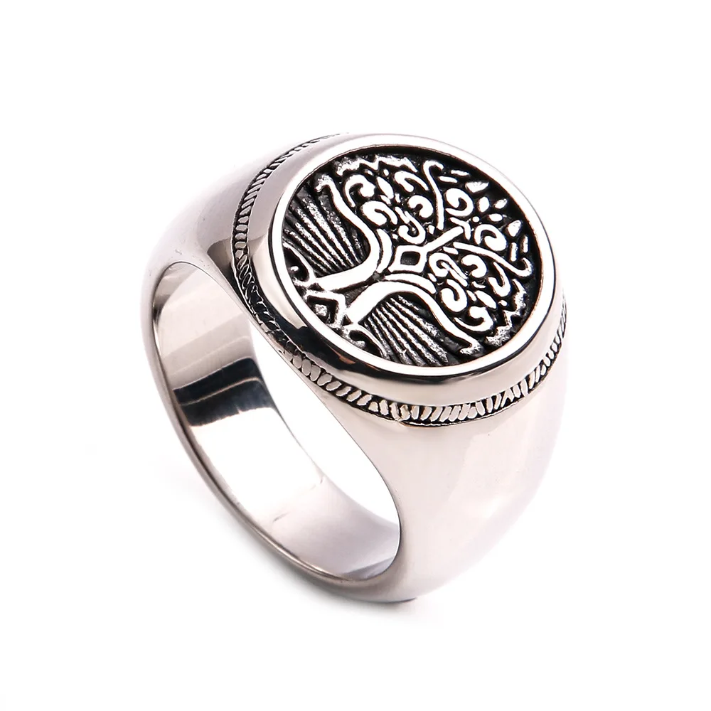 

2022 Hot Sales New Men's Stainless Steel Viking Tree of Life Totem Trend Titanium Steel Signet Rings Men Rings