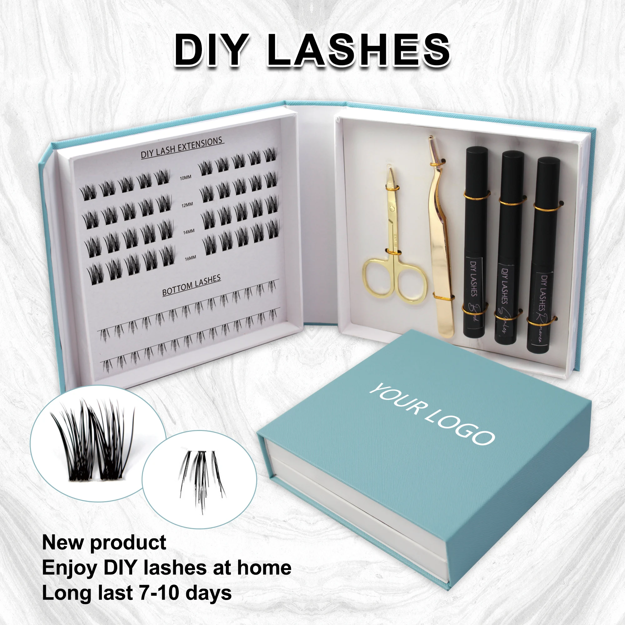 

New Arrival Pre-cut Segmented Lash Extensions DIY Cluster Bond Glue Faux Mink Eyelashes Segment lashes with clearly package