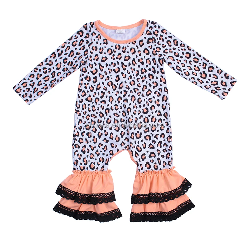 

Wholesale Price Ruffle Design Toddler Clothing Long Sleeve Baby Girl Leopard Romper