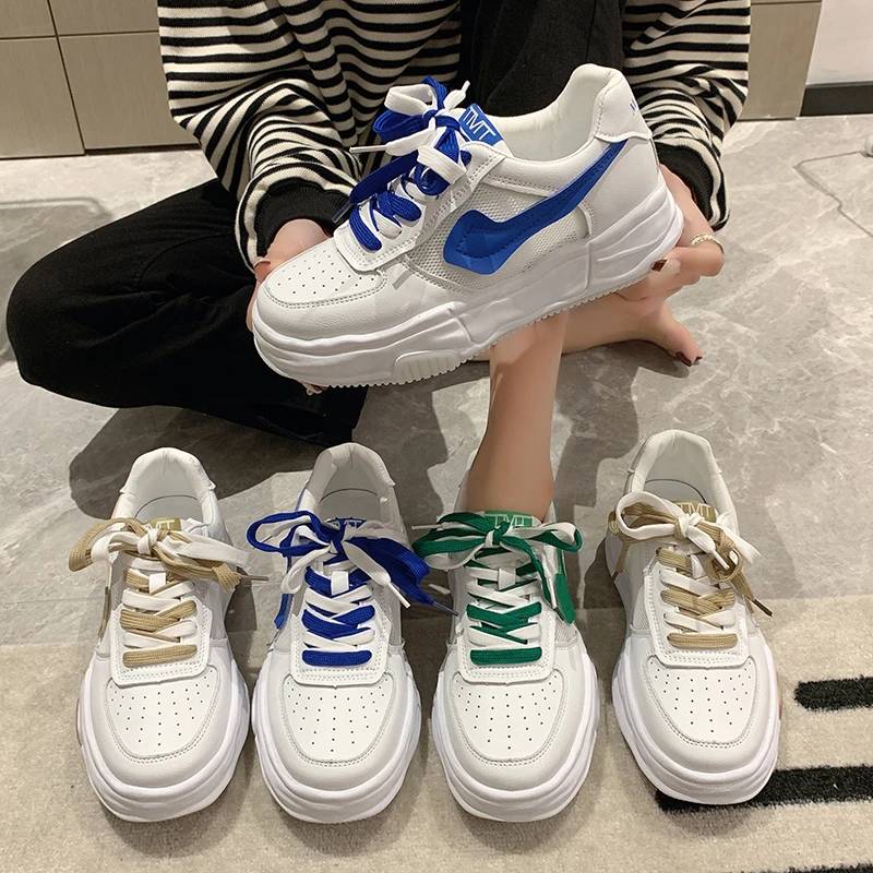 

New Design Fashsion White Leather Female Shoes Comfortable Rubber Women Casual Skateboarding Shoes, Optional