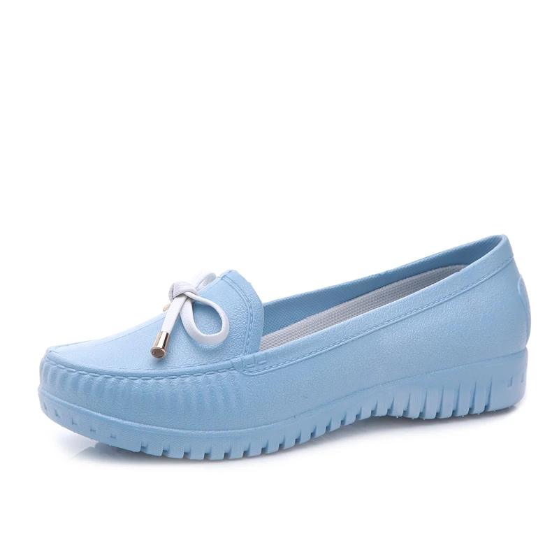 

Casual Flat PVC Waterproof Slip On Women Shoes, White/blue/black/pink