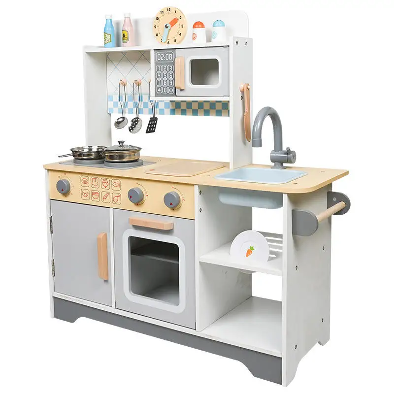 Preschool Children's Wooden Role Play Simulation Kitchen Set Game Educational Pretend Cooking Food Gift Toys for Girls Kids
