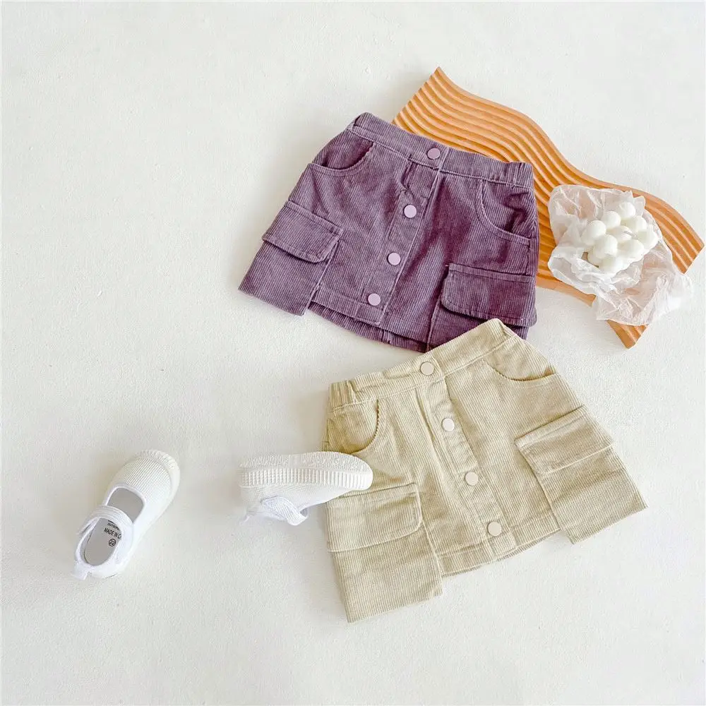

Good design girls' skirt children corduroy skirts kids short dresses with pocket and button, As picture