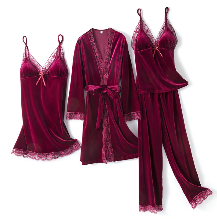 

New product women Sexy velvet Pajama Sets Lingerie Pajamas Sets thick long sleeves homewear, Customized color