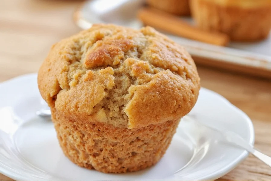 Freshly baked apple cinnamon muffins with golden tops and visible apple pieces on a wire rack